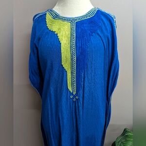 V I N T A G E:: Morrocan Blue Green Embroidered Kaftan Maxi Dress